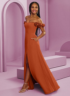Barbie ♥ Azazie Jurken voor bruidsmeisjes Converteerbaar Jurk van Chiffon met A-Lijn Off the Shoulder Verbrande Sinaasappel image12