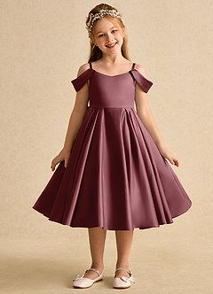 Azazie Favia Flower Girl Dresses Desert Rose A-Line Off the Shoulder Matte Satin Dress image2