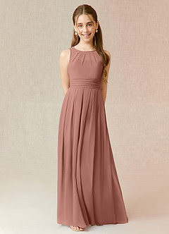 Azazie Bibiane Junior Cedar Rose A-Line Pleated Chiffon Dress image1