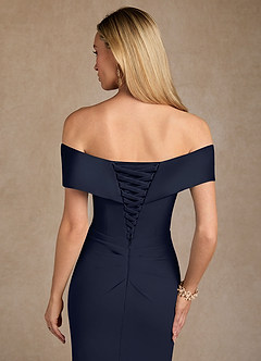 Azazie Laredo Mother of the Bride Dresses Dark Navy Mermaid Off the Shoulder Stretch Crepe Dress image8