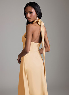Azazie Tracie Bridesmaid Dresses Gold A-Line Side Slit Stretch Satin Dress image6