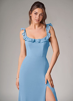 Azazie Callie Bridesmaid Dresses Powder Blue Mermaid Side Slit Chiffon Convertible Dress image5