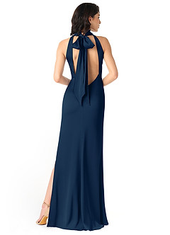 Azazie x Delaney Bridesmaid Dresses Dark Navy Sheath High Neck Stretch Satin Dress image4
