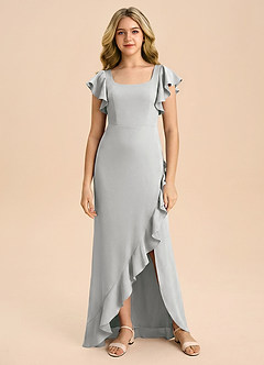 Azazie Demi Junior Silver Mermaid Bow Stretch Satin Dress image6