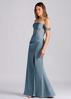 Azazie Alyce Final Sale Dusty Blue Mermaid Off the Shoulder Stretch Satin Convertible Dress image4