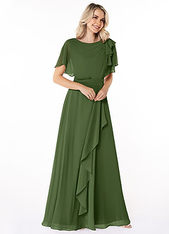 Azazie Aaliyah Modest Bridesmaid Dresses A-Line Scoop Pleated Chiffon Floor-Length Dress image3