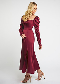 Aspen Burgundy Satin Long Sleeve Midi Dress image3
