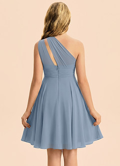 Azazie Charlize Junior Robe Trapèze en Mousseline de soie Plissé Bleu Poussiéreux image2