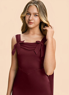 Azazie Chelsea Junior Cabernet Sheath Pleated Stretch Satin Dress image7