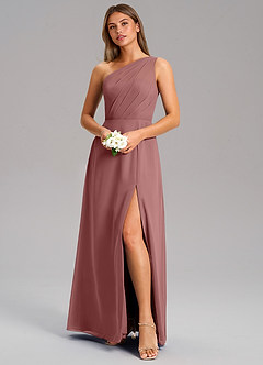 Azazie Phaedra Bridesmaid Dresses Desert Rose A-Line One Shoulder Chiffon Dress image4