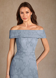 Azazie Medford Mother of the Bride Dresses Dusty Blue A-Line Off the Shoulder Floral Burnout Dress image6