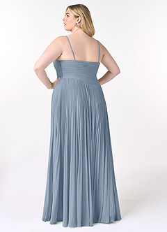 Azazie Vini Robes de demoiselle d'honneur Robe Trapèze en Mousseline de soie Col V plissé Bleu Poussiéreux image8
