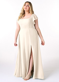 Azazie Bondi Bridesmaid Dresses White Alabaster A-Line Ruffled Chiffon Dress image9