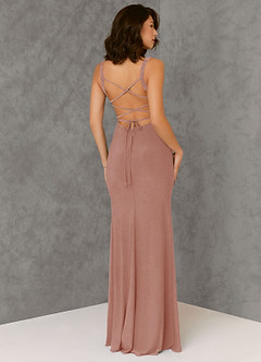 Azazie Nikki Bridesmaid Dresses Dusty Rose Sheath Corset Luxe Knit Dress image2
