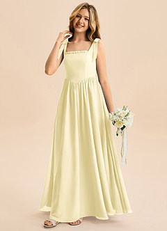 Azazie Delia Junior Abito A-Line in Chiffon Fiocco Sorbetto Al Limone image4