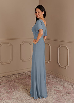 Azazie Louanne Mother of the Bride Dresses Dusty Blue Mermaid Boatneck Pleated Luxe Knit Dress image3