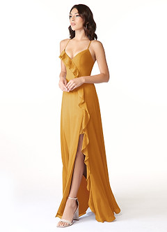 Azazie Tarni Abiti da Damigella Abito A-Line in Chiffon Caramello image3