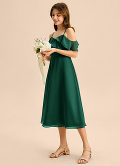 Azazie Kamilla Junior Jurk van Chiffon met A-Lijn Off the Shoulder Smaragd image3