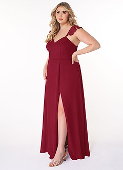 Azazie Everett Bridesmaid Dresses Burgundy A-Line V-neck Ruched Chiffon Dress image8
