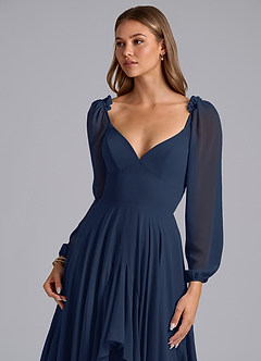 Azazie Karan Bridesmaid Dresses Dark Navy A-Line Long Sleeve Chiffon Dress image6