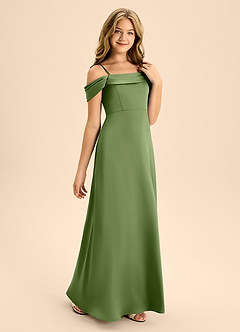 Azazie Anselie Junior Juniper A-Line Off the Shoulder Stretch Satin Dress image5