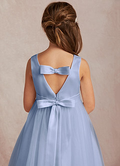 Azazie Marlee Flower Girl Dresses Ice A-Line Pleated Matte Satin Dress image2