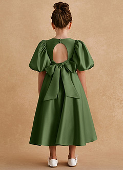 Azazie Sugarplum Robe Demoiselle D'honneur Fillette Robe Trapèze en Mat Satiné avec manches Olive image2