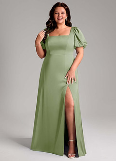 Azazie Fyona Vestidos de damas de honor Vestido de Salvia Polvorienta de Satén Elástico de Corte en A con Plisado image8