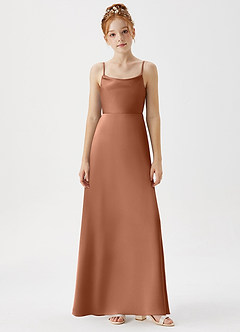 Azazie Shale Junior Bronzer A-Line Stretch Satin Dress image6