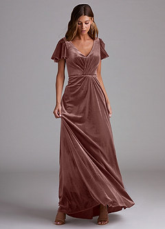 Azazie Soren Bridesmaid Dresses Espresso A-Line Velvet Dress image4