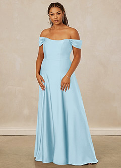 Christian Siriano Bridal for Azazie 1002 Bridesmaid Dresses Sky Blue A-Line Off the Shoulder Stretch Satin Convertible Dress image11
