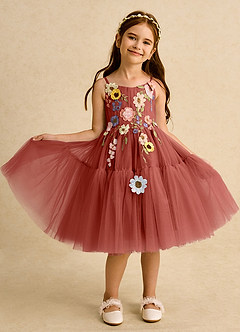 Azazie Osea Blumenmädchenkleider Ballkleid Plissee Tüll Kleid Terrakotta image8