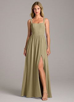Azazie Rosaline Bridesmaid Dresses Moss Green A-Line Side Slit Chiffon Dress image4