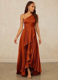 Christian Siriano Bridal for Azazie 1008 Bridesmaid Dresses Paprika A-Line One Shoulder Stretch Satin Dress image3