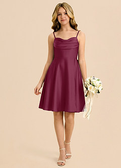 Azazie Bear Junior Mulberry A-Line Sweetheart Neckline Stretch Satin Dress image1