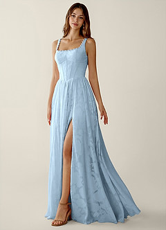 Megan Sky Blue Lace A-line Prom Dress image5