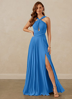 Christian Siriano Bridal for Azazie 1009 Bridesmaid Dresses Blue Jay A-Line Pleated Chiffon Dress image2
