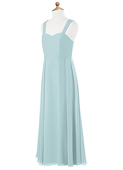 Azazie Simoan Junior Abito A-Line in Chiffon Scollo a Cuore Nebbia image6