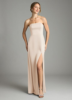 Azazie Wren Vestidos de damas de honor Vestido de Alabastro Blanco de Satén Elástico de Corte en A Convertible con Sin tirantes image3