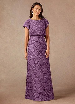 Azazie Lehi vestidos de madre de la novia Vestido de Glicinia de Devorado Floral de Corte en A con Cuello de barco image3