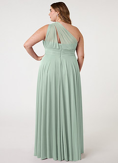 Azazie Charlize Bridesmaid Dresses Agave A-Line One Shoulder Mesh Dress image7