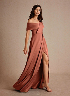 Azazie Milton Mother of the Bride Dresses Clay A-Line Pleated Stretch Satin Dress image2