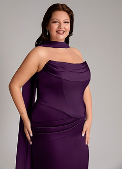 Azazie Sorrel Jurken voor bruidsmeisjes Converteerbaar Jurk van Stretch Satijn met Zeemeermin Strapless Druif image10