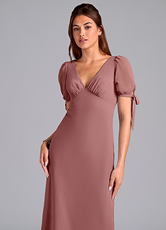 Azazie Pheby Bridesmaid Dresses Desert Rose A-Line Pleated Chiffon Dress image2