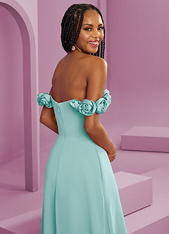 Barbie ♥ Azazie Brautjungfernkleider Wandelbar A-Linie Schulterfrei Chiffon Kleid Aqua image2