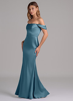 Azazie Miley Abiti da Damigella Abito Convertibile Sirena in Raso Elasticizzato a Spalla Scoperta Bermuda image4