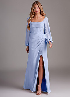Azazie Charissa Bridesmaid Dresses Ice Sheath Long Sleeve Chiffon Dress image3