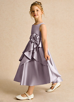 Azazie Hermia Blumenmädchenkleider A-Linie ärmellos Matte Satin Kleid Dämmerung image4