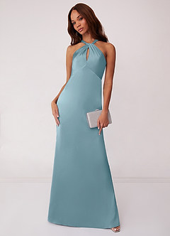 Barbie ♥ Azazie Bridesmaid Dresses Moody Blue Sheath Stretch Satin Dress image4