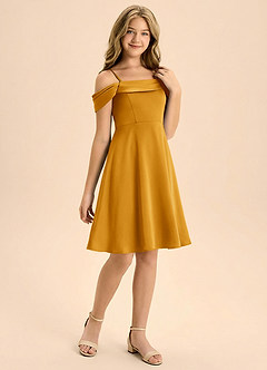 Azazie Anselie Junior A-Line Plisseret Stræk satin Mini Junior brudepige Kjole image6